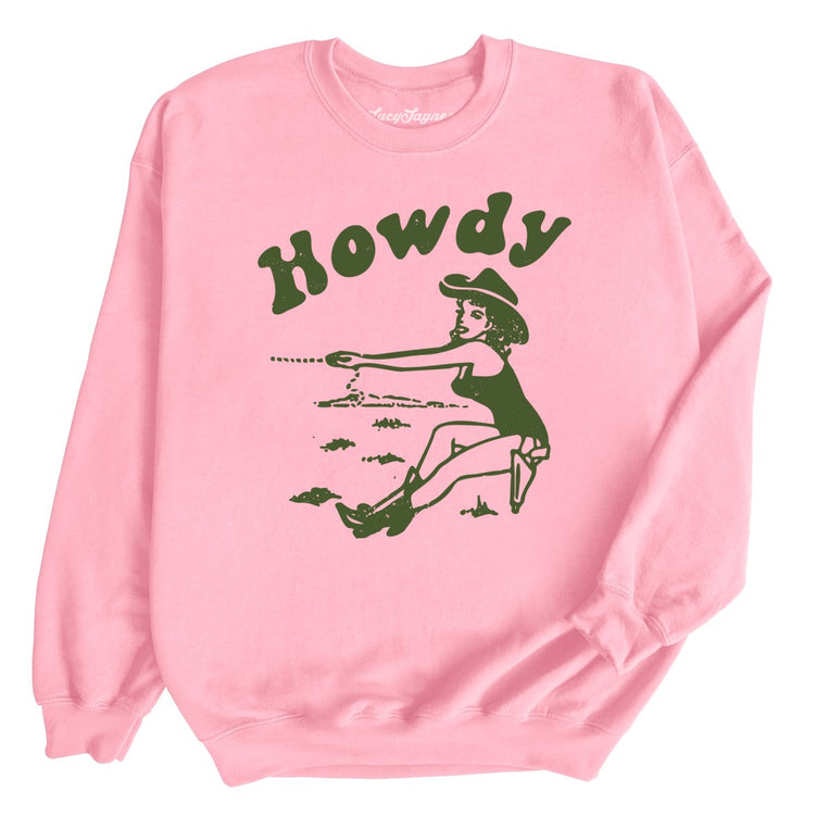 Howdy Cowgirl Graphic Sweatshirt - Light Pink