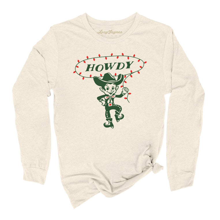 Howdy Elf Graphic Long Sleeve Tee - Natural