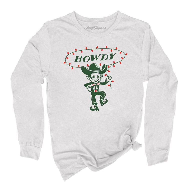 Howdy Elf Graphic Long Sleeve Tee - Ash