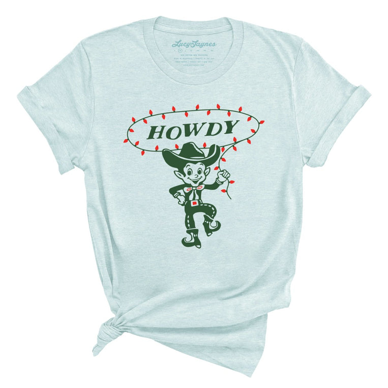 Howdy Elf Graphic Tee - Heather Ice Blue