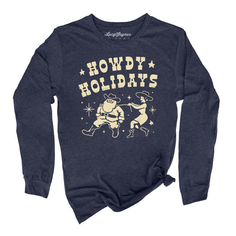 Howdy Holidays Graphic Long Sleeve Tee - Heather Navy