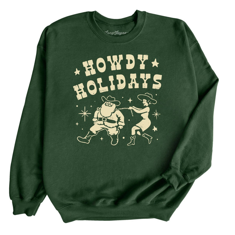 Howdy Holidays Graphic Sweatshirt - Forest Green