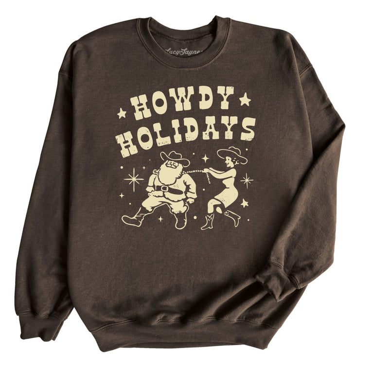 Howdy Holidays Graphic Sweatshirt - Dark Chocolate