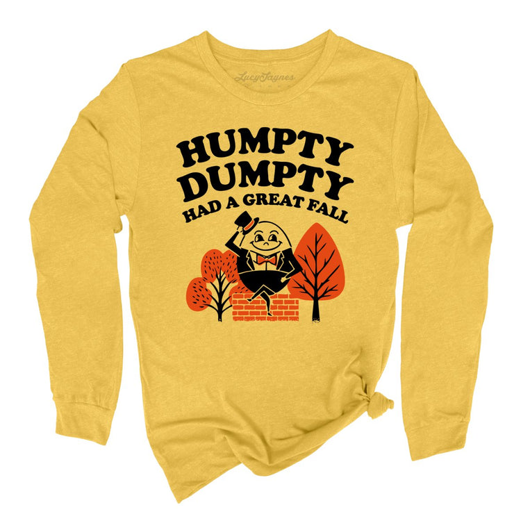 Humpty Dumpty Had A Great Fall Graphic Long Sleeve Tee - Heather Yellow Gold