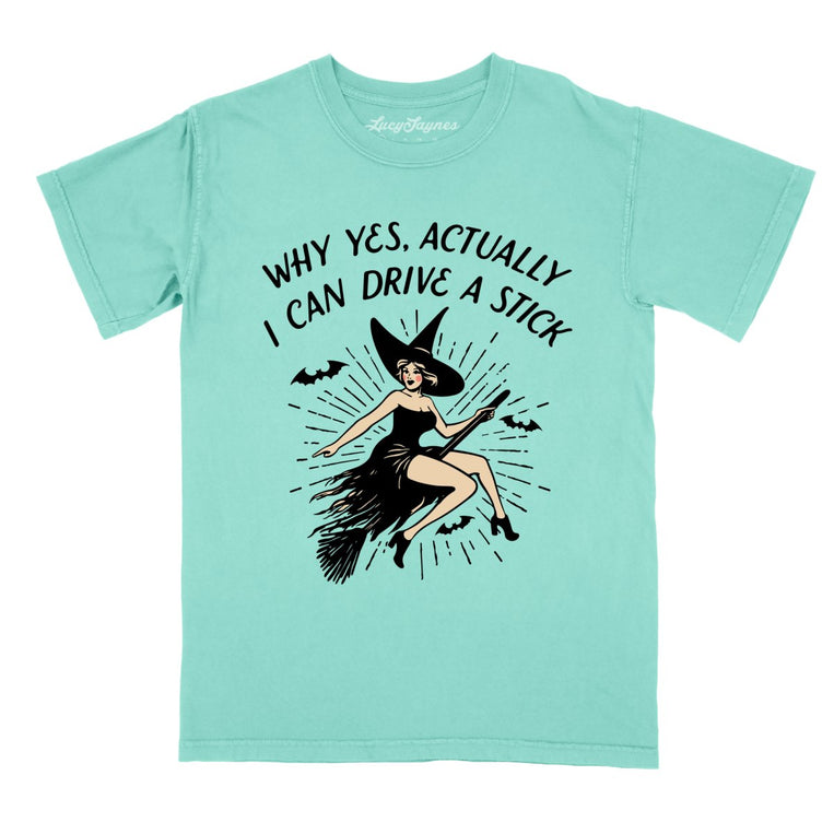 I Can Drive a Stick Comfort Colors Graphic Tee - Chalky Mint