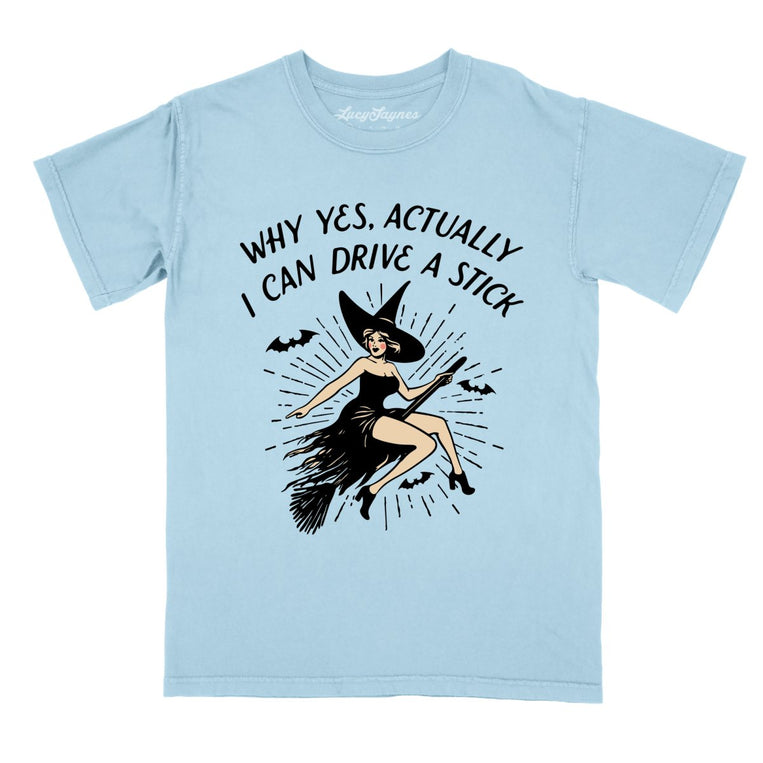 I Can Drive a Stick Comfort Colors Graphic Tee - Chambray
