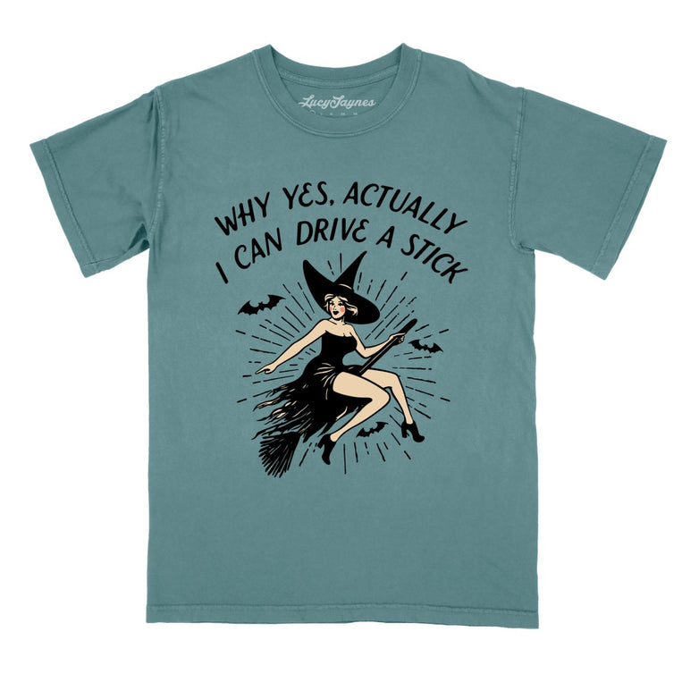 I Can Drive a Stick Comfort Colors Graphic Tee - Blue Spruce