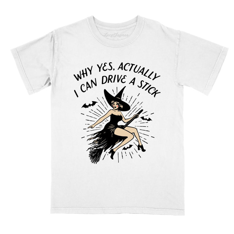 I Can Drive a Stick Comfort Colors Graphic Tee - White
