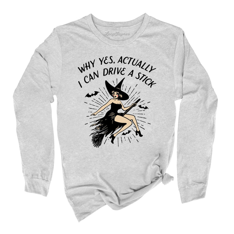I Can Drive a Stick Graphic Long Sleeve Tee - Athletic Heather