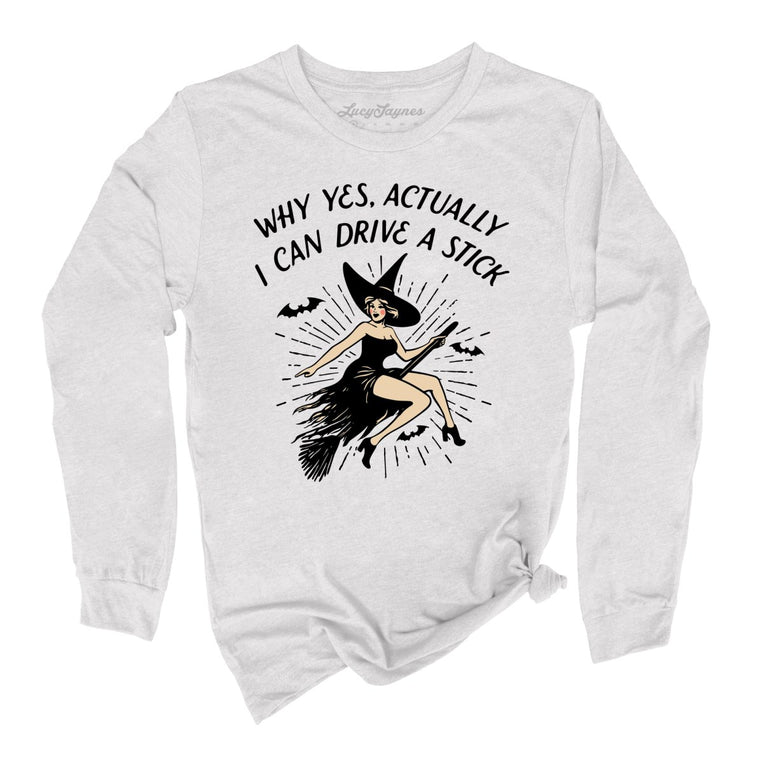 I Can Drive a Stick Graphic Long Sleeve Tee - Ash