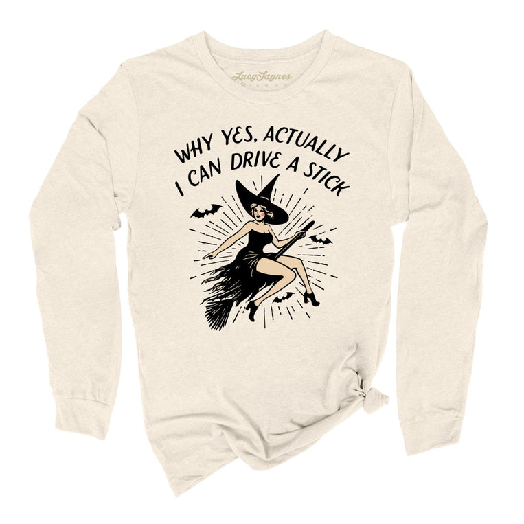 I Can Drive a Stick Graphic Long Sleeve Tee - Natural