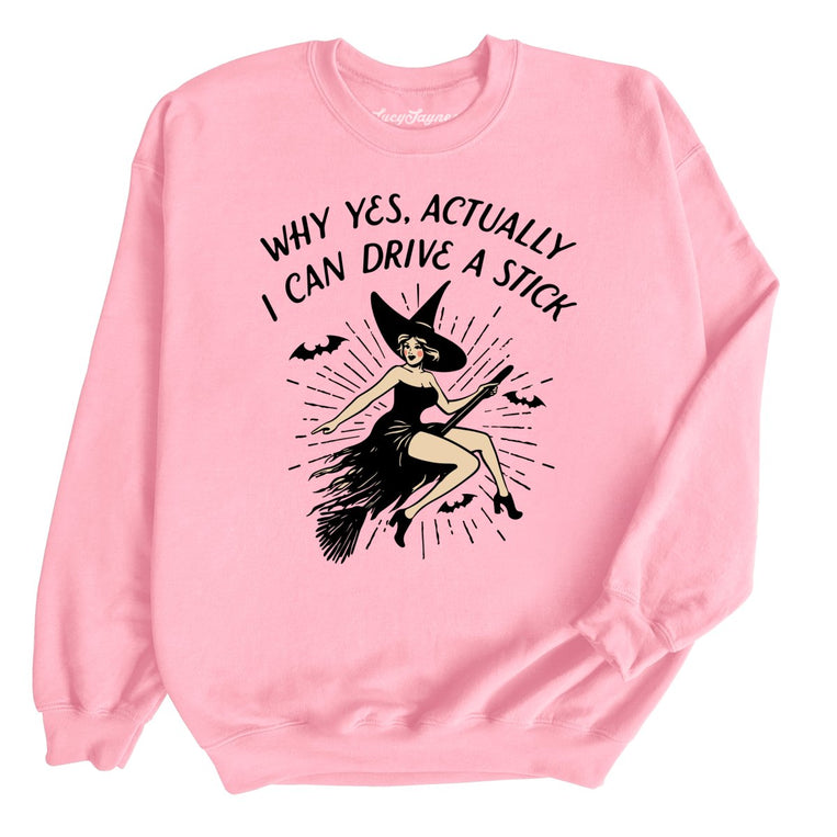 I Can Drive a Stick Graphic Sweatshirt - Light Pink