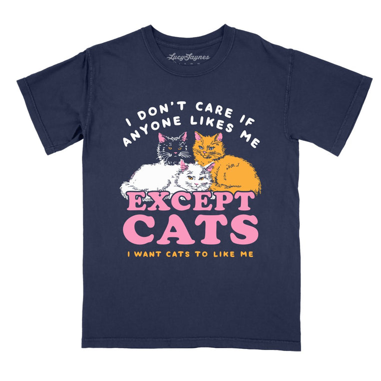 I Don't Care If Anyone Likes Me Except Cats Comfort Colors Graphic Tee - True Navy