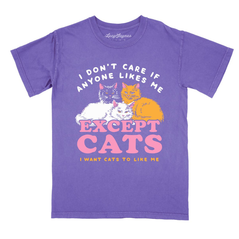 I Don't Care If Anyone Likes Me Except Cats Comfort Colors Graphic Tee - Violet