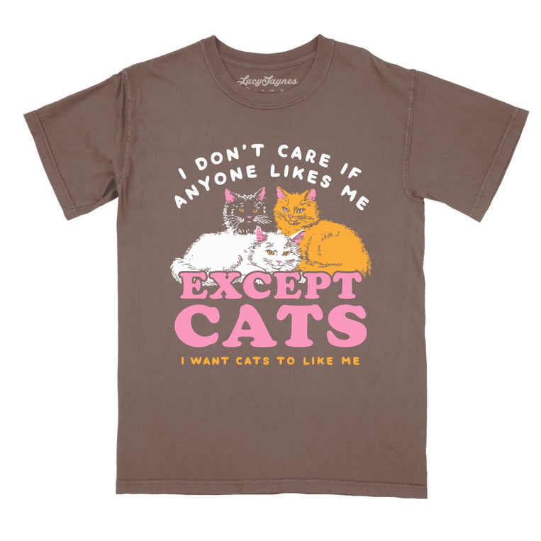 I Don't Care If Anyone Likes Me Except Cats Comfort Colors Graphic Tee - Espresso