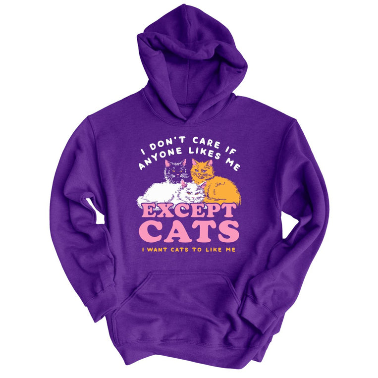I Don't Care If Anyone Likes Me Except Cats Graphic Hoodie - Purple