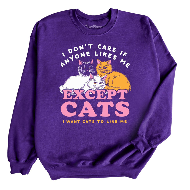 I Don't Care If Anyone Likes Me Except Cats Graphic Sweatshirt - Purple