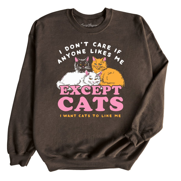 I Don't Care If Anyone Likes Me Except Cats Graphic Sweatshirt - Dark Chocolate