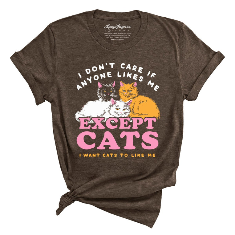 I Don't Care If Anyone Likes Me Except Cats Graphic Tee - Heather Brown