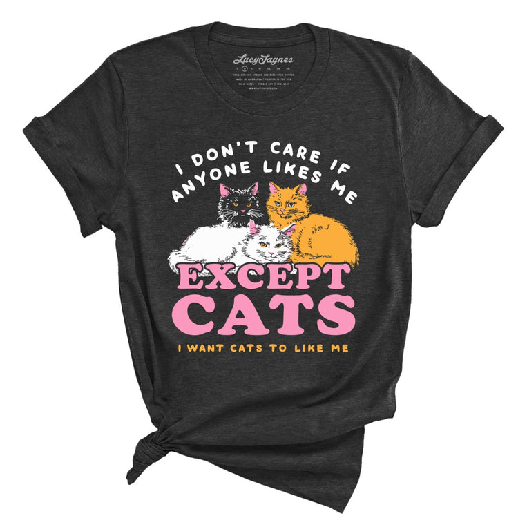 I Don't Care If Anyone Likes Me Except Cats Graphic Tee - Dark Grey Heather