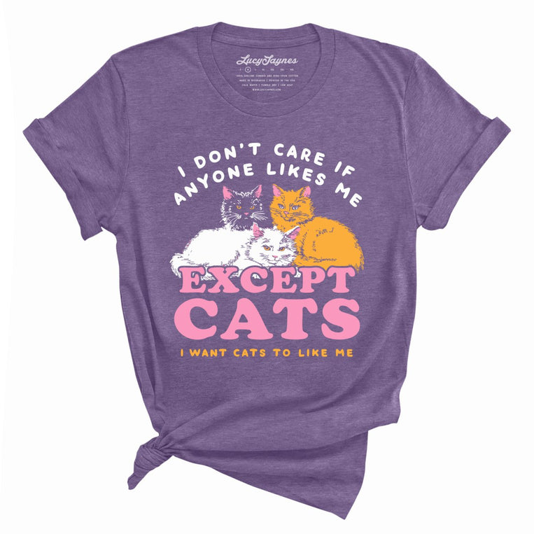 I Don't Care If Anyone Likes Me Except Cats Graphic Tee - Heather Purple
