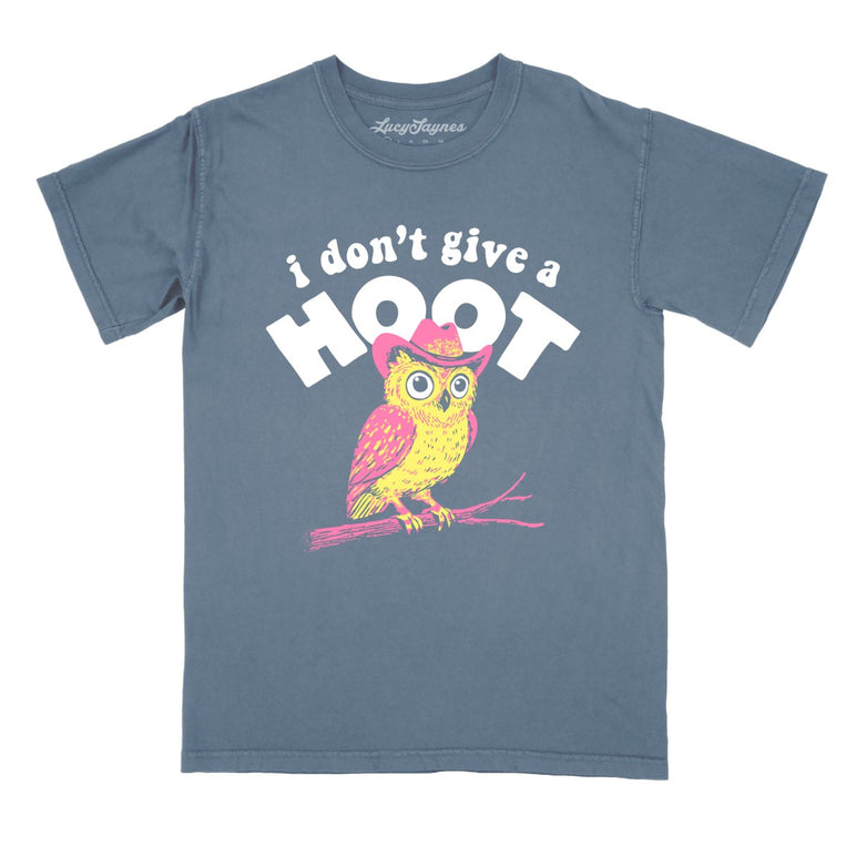 I Don't Give A Hoot Comfort Colors Graphic Tee - Blue Jean