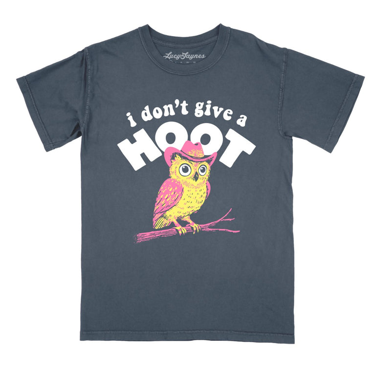 I Don't Give A Hoot Comfort Colors Graphic Tee - Denim