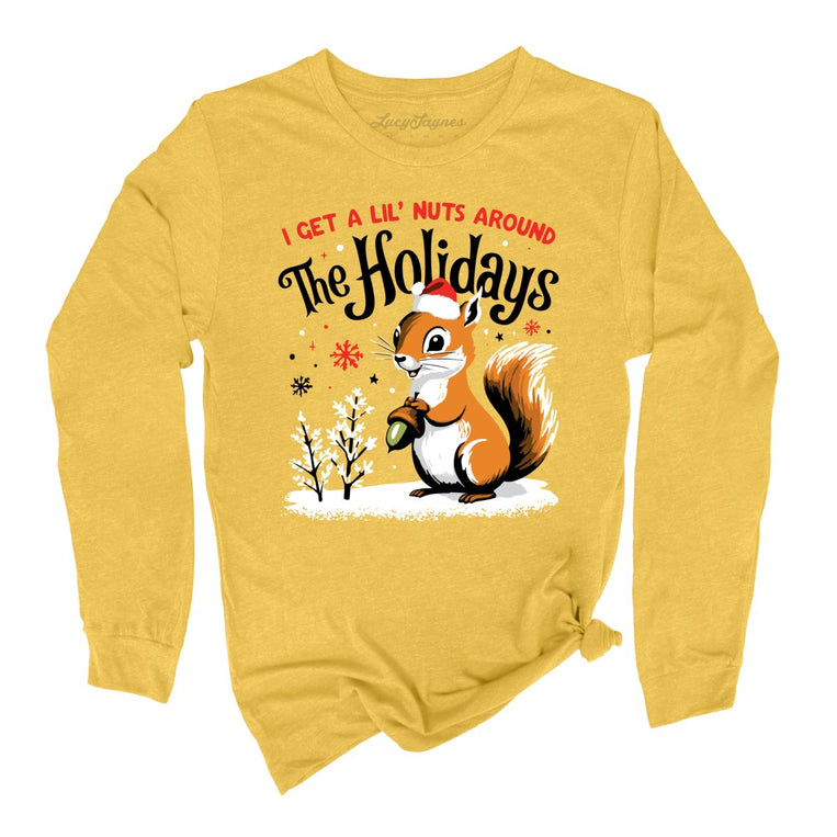 I Get A Lil' Nuts Around The Holidays Graphic Long Sleeve Tee - Heather Yellow Gold