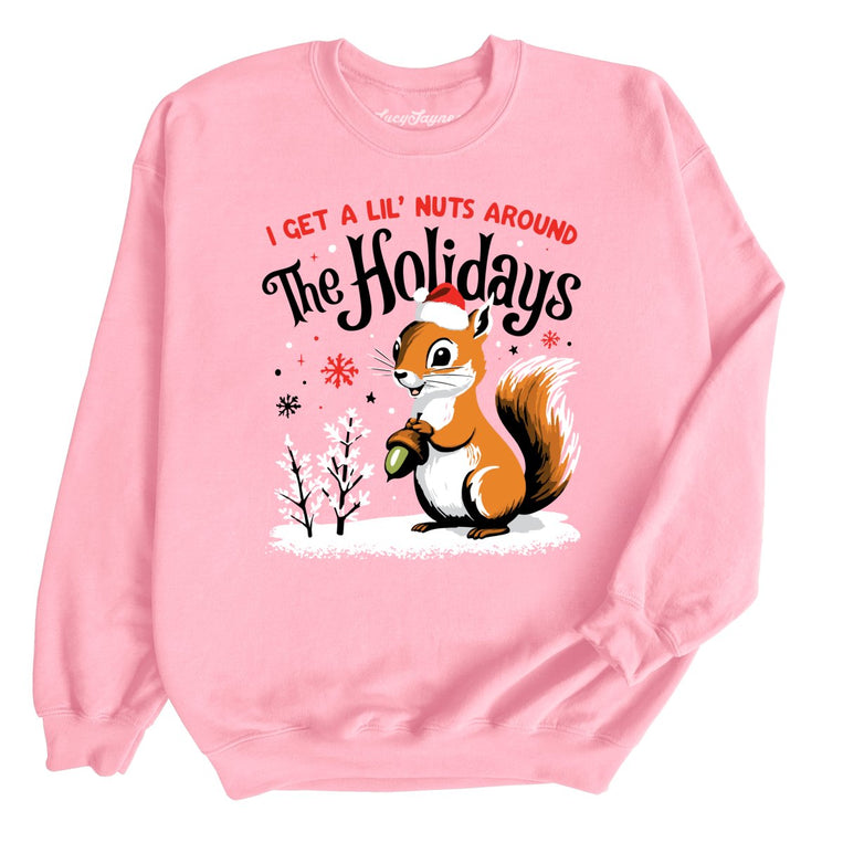 I Get A Lil' Nuts Around The Holidays Graphic Sweatshirt - Light Pink