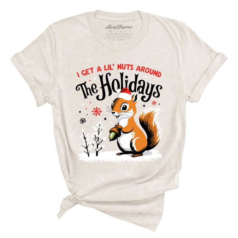I Get A Lil' Nuts Around The Holidays Graphic Tee - Heather Dust