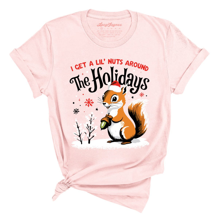 I Get A Lil' Nuts Around The Holidays Graphic Tee - Soft Pink