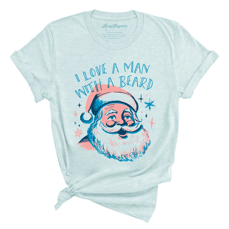 I Love a Man With a Beard Graphic Tee - Heather Ice Blue