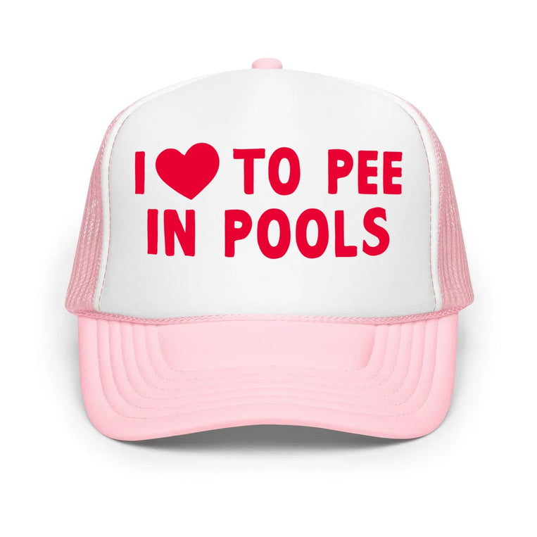 I Love To Pee In Pools Classic Foam Trucker Hat - Light Pink/White/Light Pink