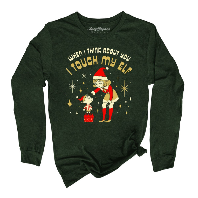 I Touch My Elf Graphic Long Sleeve Tee - Heather Forest