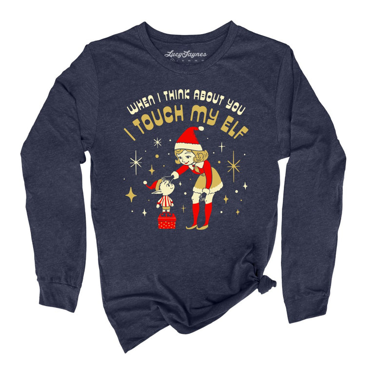 I Touch My Elf Graphic Long Sleeve Tee - Heather Navy
