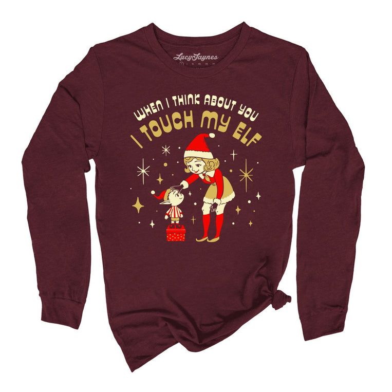 I Touch My Elf Graphic Long Sleeve Tee - Maroon