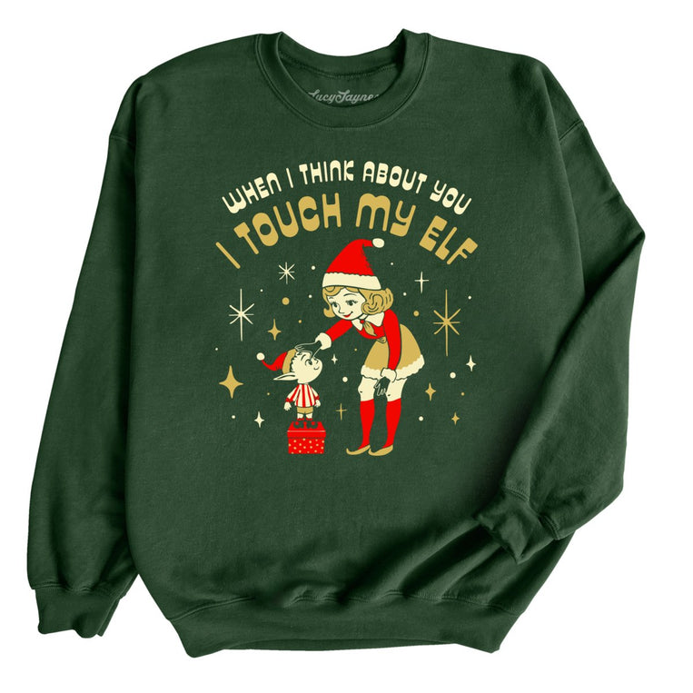 I Touch My Elf Graphic Sweatshirt - Forest Green