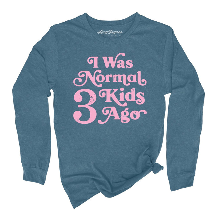 I Was Normal 3 Kids Ago Graphic Long Sleeve Tee - Heather Deep Teal