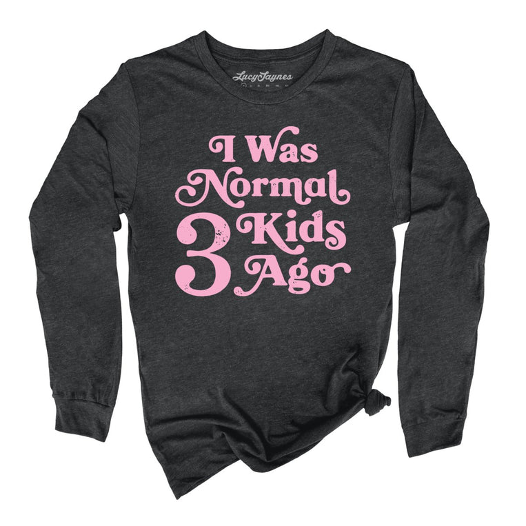 I Was Normal 3 Kids Ago Graphic Long Sleeve Tee - Dark Grey Heather