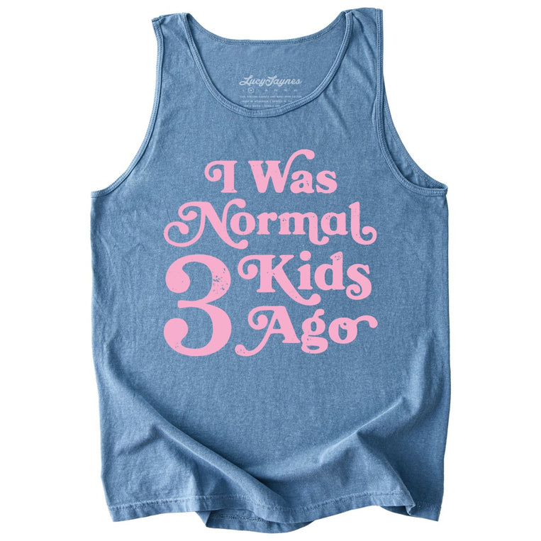 I Was Normal 3 Kids Ago Comfort Colors Graphic Tank Top - Blue Jean