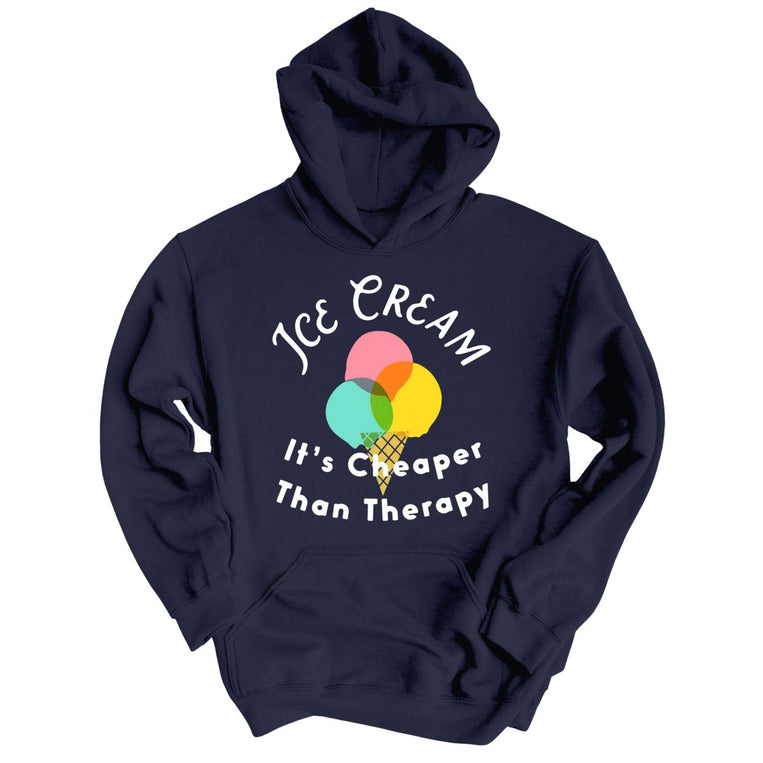 Ice Cream Cheaper Than Therapy Graphic Hoodie - Classic Navy