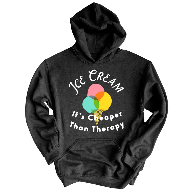 Ice Cream Cheaper Than Therapy Graphic Hoodie - Charcoal Heather