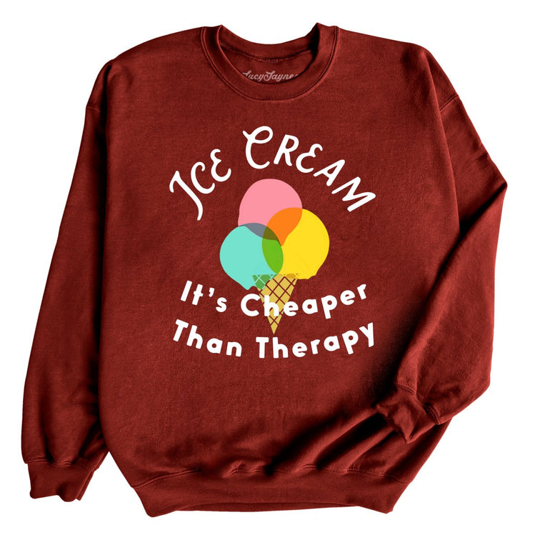 Ice Cream Cheaper Than Therapy Graphic Sweatshirt - Garnet