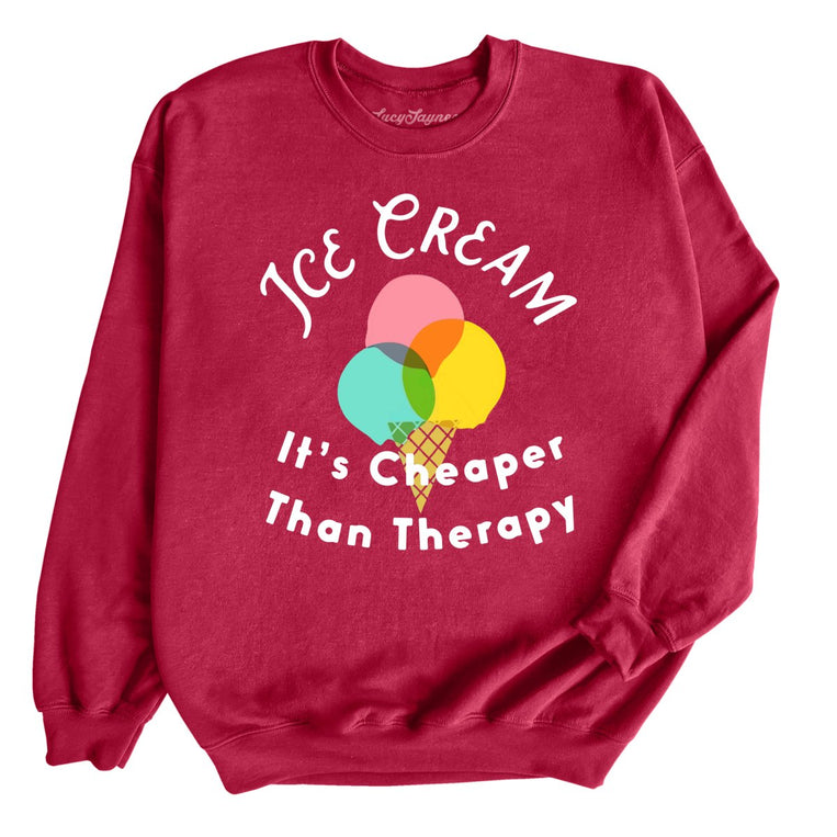 Ice Cream Cheaper Than Therapy Graphic Sweatshirt - Cardinal Red