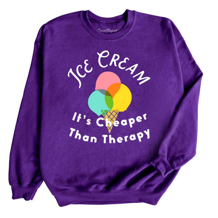 Ice Cream Cheaper Than Therapy Graphic Sweatshirt - Purple