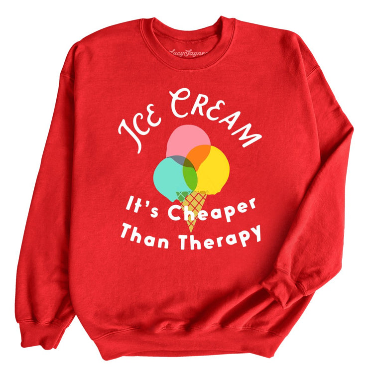 Ice Cream Cheaper Than Therapy Graphic Sweatshirt - Red