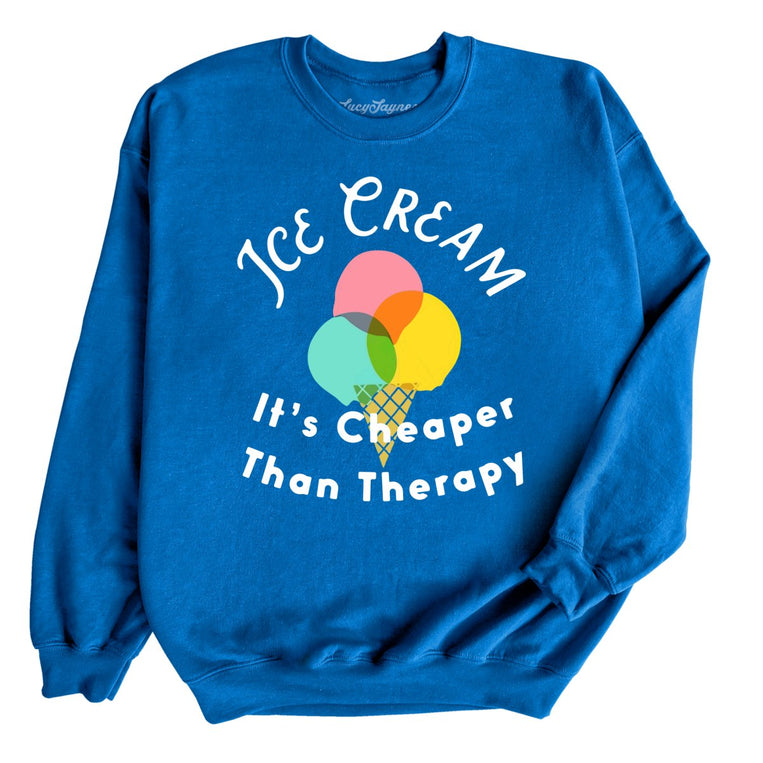 Ice Cream Cheaper Than Therapy Graphic Sweatshirt - Royal