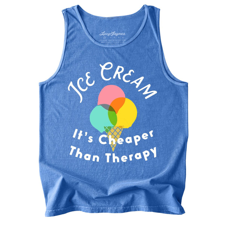 Ice Cream Cheaper Than Therapy Comfort Colors Graphic Tank Top - Flo Blue