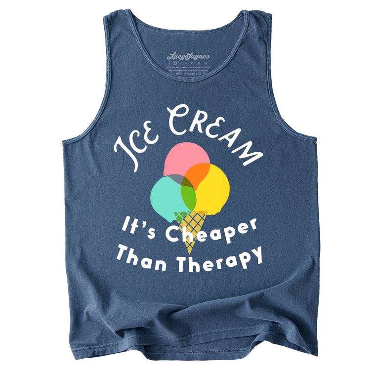 Ice Cream Cheaper Than Therapy Comfort Colors Graphic Tank Top - Denim