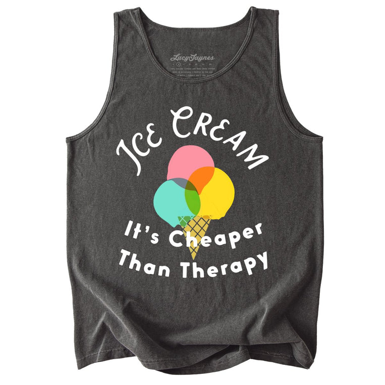 Ice Cream Cheaper Than Therapy Comfort Colors Graphic Tank Top - Pepper